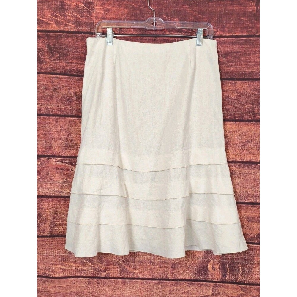 Linen Blend Cream‎ Fairy Skirt Ruffles Tiered Side Zip Fully Lined Ivory Size 10